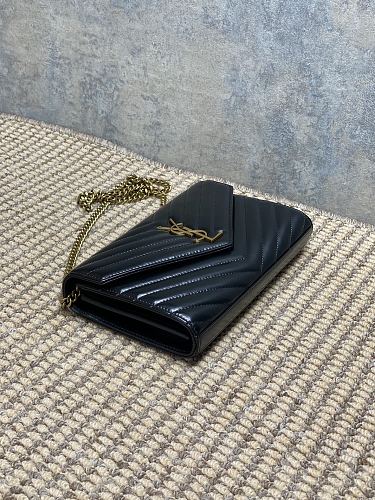 Saint Laurent (YSL) Black Patent Leather Monogram Wallet