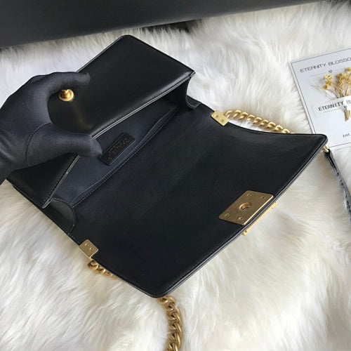 Chanel Black Chevron Quilted Boy Bag