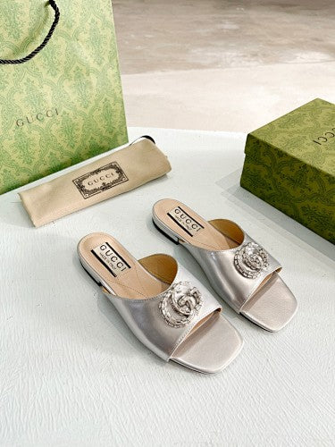 Gucci Double G crystal-embellished slide sandals