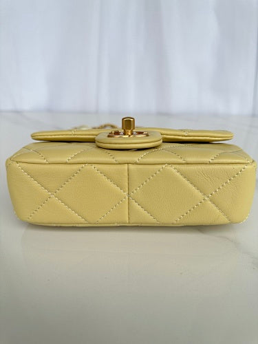 Chanel Yellow Quilted Flap Bag with Pearl-Embellished Chain Strap