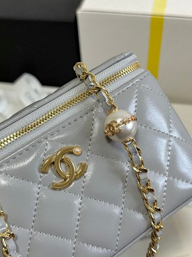 Chanel Silver Metallic Quilted Vanity Case