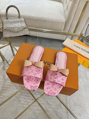 Louis Vuitton Floral Monogram Bow Flat Mule Slides