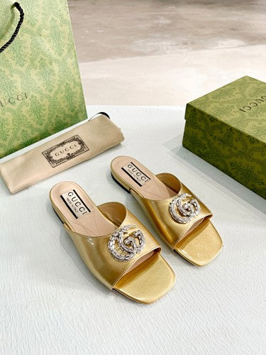 Gucci Double G crystal-embellished slide sandals