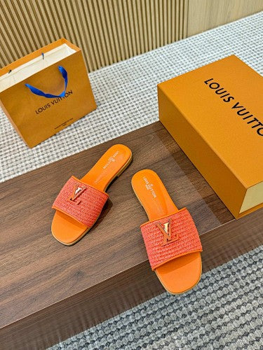 Louis Vuitton LV Initials Raffia Flat Slide Sandals