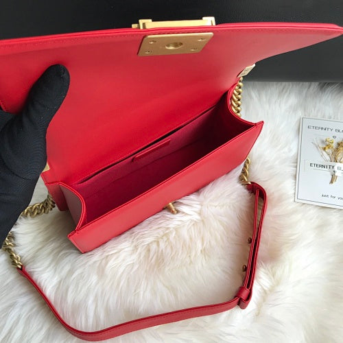 Chanel Red Chevron Quilted Boy Bag