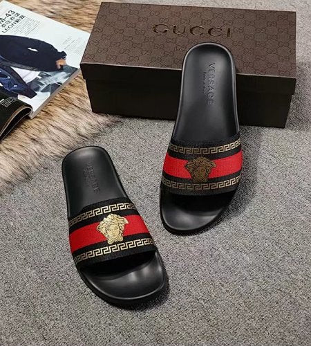 Versace Medusa Greca Web Stripe Pool Slide Sandals