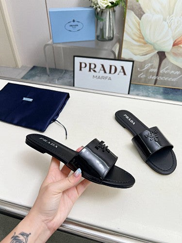 Prada Logo Flat Slide Sandals