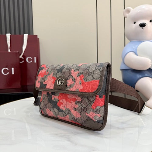Gucci Small GG Belt Bag in Pink & Red Camouflage Marbled GG Monogra