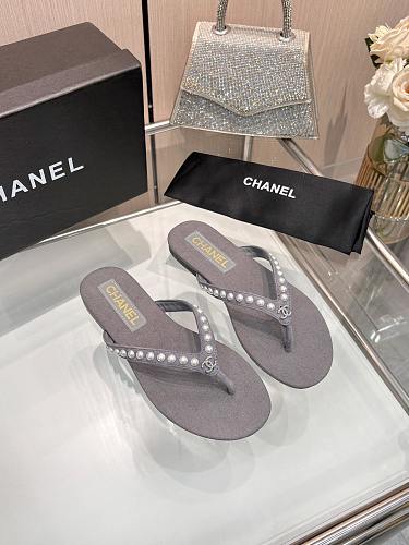 Chanel Pearl-Embellished CC Thong Sandals / Flip-Flops