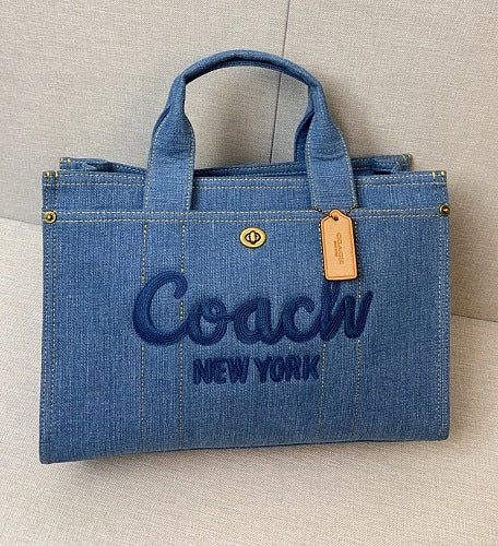 Coach Denim Cargo Tote Bag with Embroidered Logo