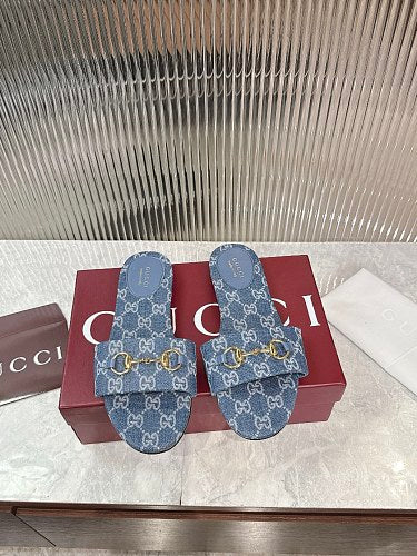 Gucci GG Denim Horsebit Thong Sandals