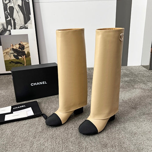 Chanel Two-Tone CC Logo Knee-High Boots