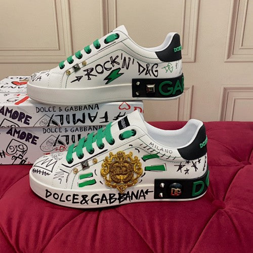 Dolce & Gabbana Portofino Graffiti Crest Low-Top Sneakers