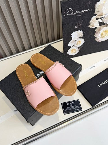 Chanel CC Logo Chain-Trim Slide Sandals