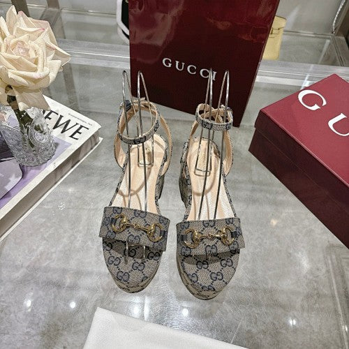 Gucci GG Supreme Horsebit Platform Wedge Sandals
