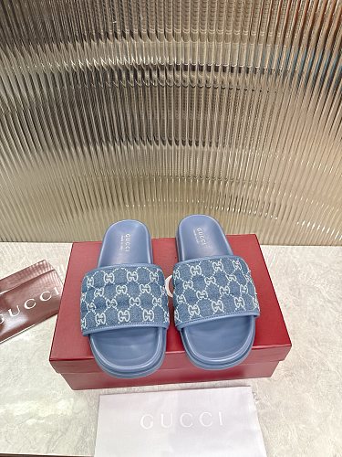Gucci GG Monogram Denim Slide Sandals