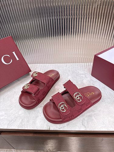 Gucci GG Monogram Double-Strap Slide Sandals