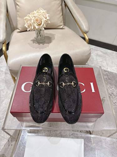 Gucci Black GG Crystal Horsebit Loafers