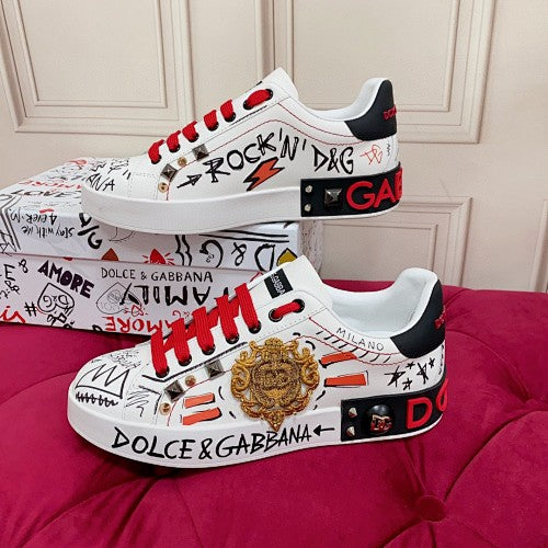 Dolce & Gabbana Portofino Graffiti Crest Low-Top Sneakers