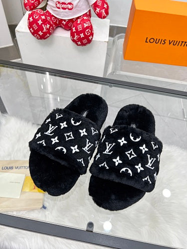 Louis Vuitton Monogram Shearling/Faux-Fur Pool Slides