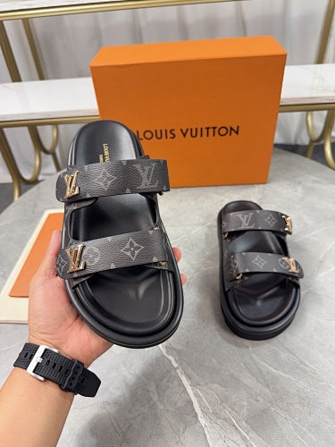 Louis Vuitton Monogram Double-Strap LV Initials Slide Sandals
