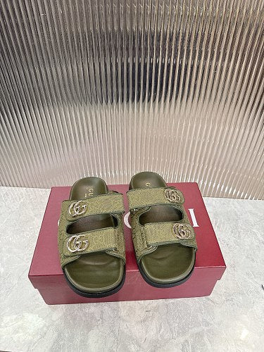 Gucci GG Monogram Double-Strap Slide Sandals