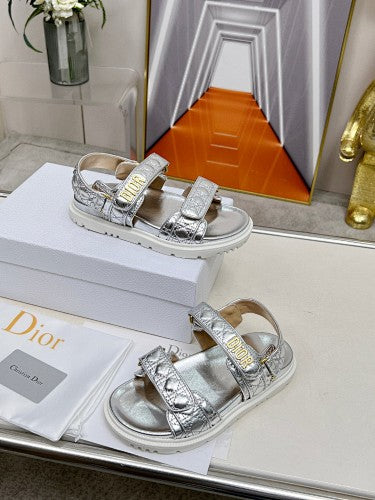 Dior Dioract Metallic Cannage Flat Sandals – Silver