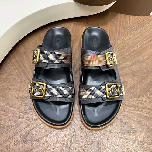 Burberry Check Double-Buckle Slide Sandals