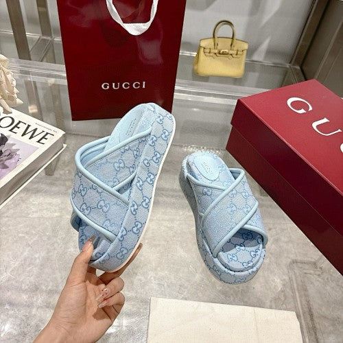 Gucci GG Supreme Canvas Crossover Platform Sandals
