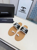Chanel CC Logo Woven Toe-Ring Sandals