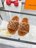 Louis Vuitton Monogram Shearling/Fur Slides