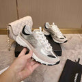 Chanel CC Metallic Silver & White Low-Top Runner Sneakers