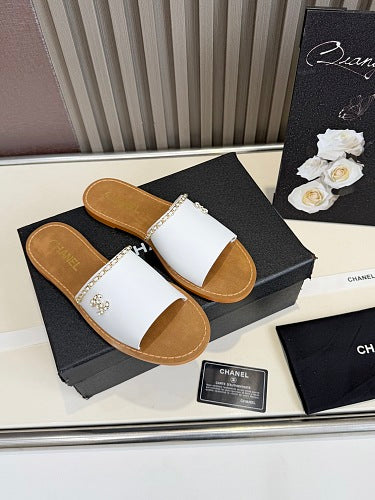 Chanel CC Logo Chain-Trim Slide Sandals