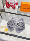Louis Vuitton Monogram Shearling/Fur Slides