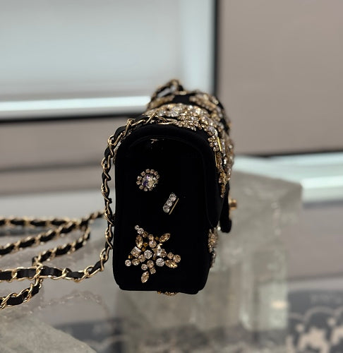 Chanel Black Crystal-Embellished Mini Flap / Evening Bag