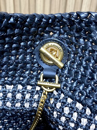 Saint Laurent (YSL) Black Raffia Crochet Tote Bag