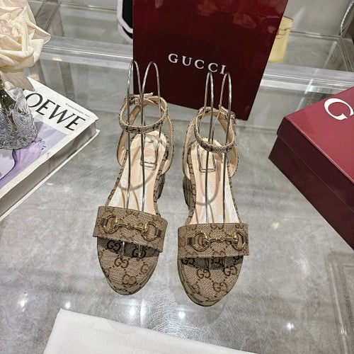 Gucci GG Monogram Platform Wedge Sandals