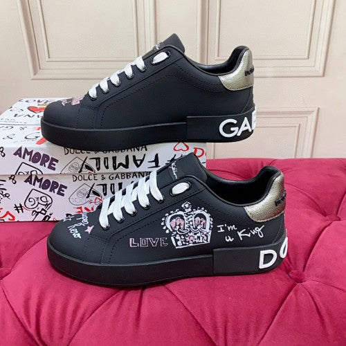 Dolce & Gabbana Portofino Graffiti Crown Low-Top Sneakers