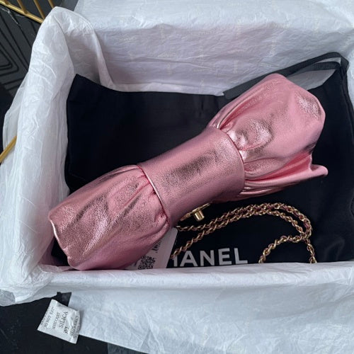 Chanel Metallic Pink Ruched Flap Bag / Chain Shoulder Bag