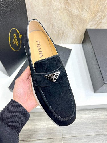 Prada Black Suede Logo Loafers
