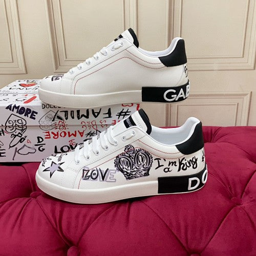 Dolce & Gabbana Portofino Graffiti Crown Low-Top Sneakers