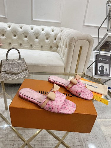 Louis Vuitton Floral Monogram Bow Flat Mule Slides