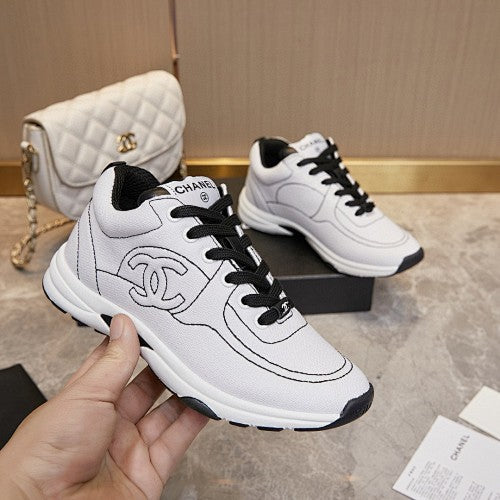 Chanel White & Black CC Logo Low-Top Sneakers