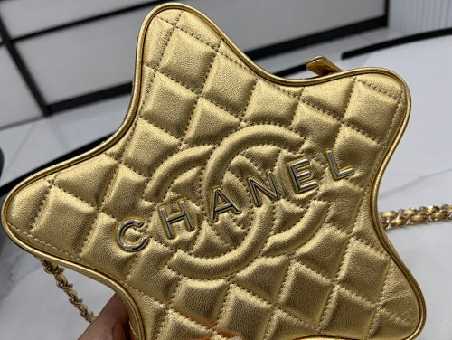 Chanel Gold Metallic Quilted Star-Shaped Chain Bag