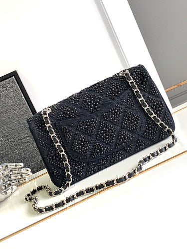 Chanel Black Crystal-Embellished Quilted Flap Bag