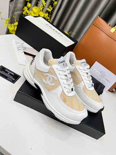 Chanel CC Tweed & Leather Low-Top Sneakers