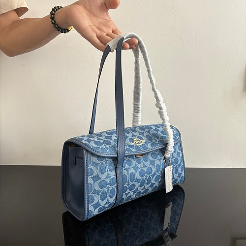 Coach Blue Denim Signature Jacquard Barrel/Satchel Bag