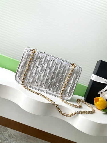 Chanel Metallic Silver Quilted Flap Bag