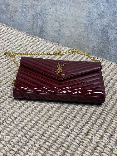 Saint Laurent (YSL) Burgundy Patent Leather Monogram Wallet