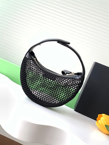 Chanel Black Mesh Crescent Hobo Bag